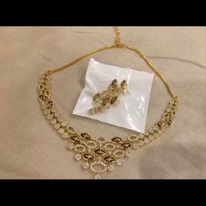 Indian Pakistani Brown AD Necklace & Earring Set